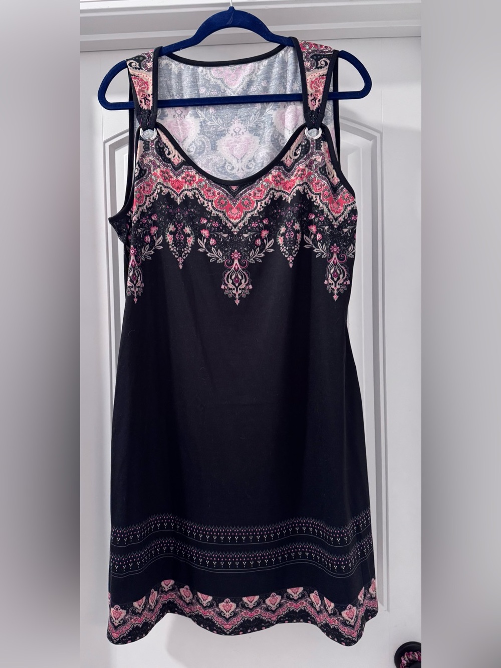 Women’s Black Tank Dress with Pink Paisley Accent